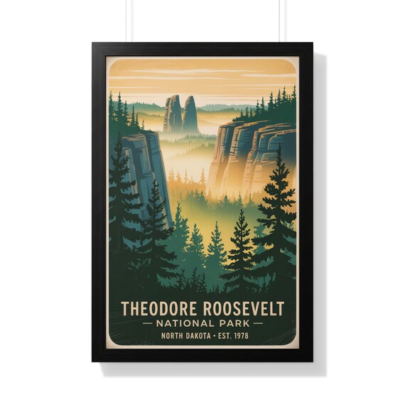 Theodore Roosevelt National Park North Dakota Misty Valley Vintage Poster