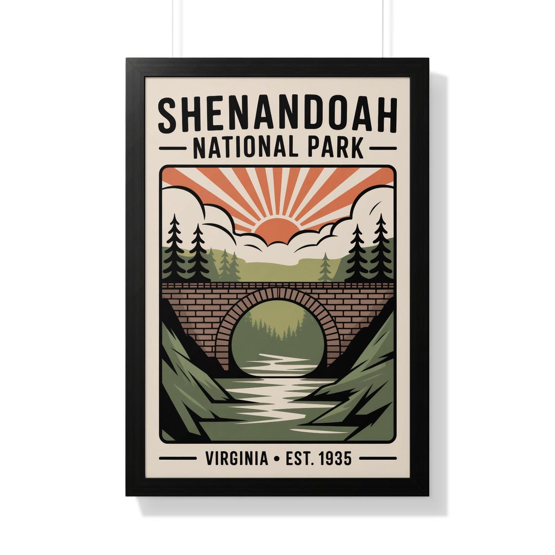 Shenandoah National Park Virginia Stone Bridge Retro Travel Poster