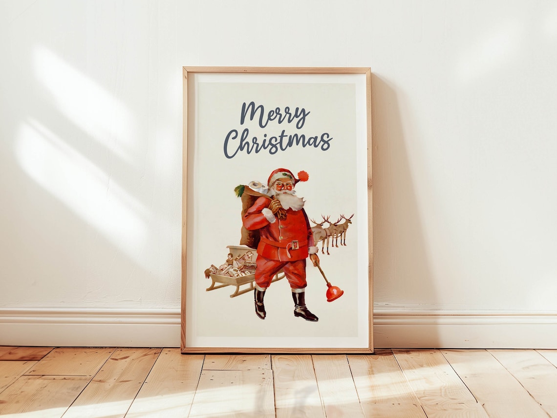 Santa Print, Vintage Style Christmas Poster