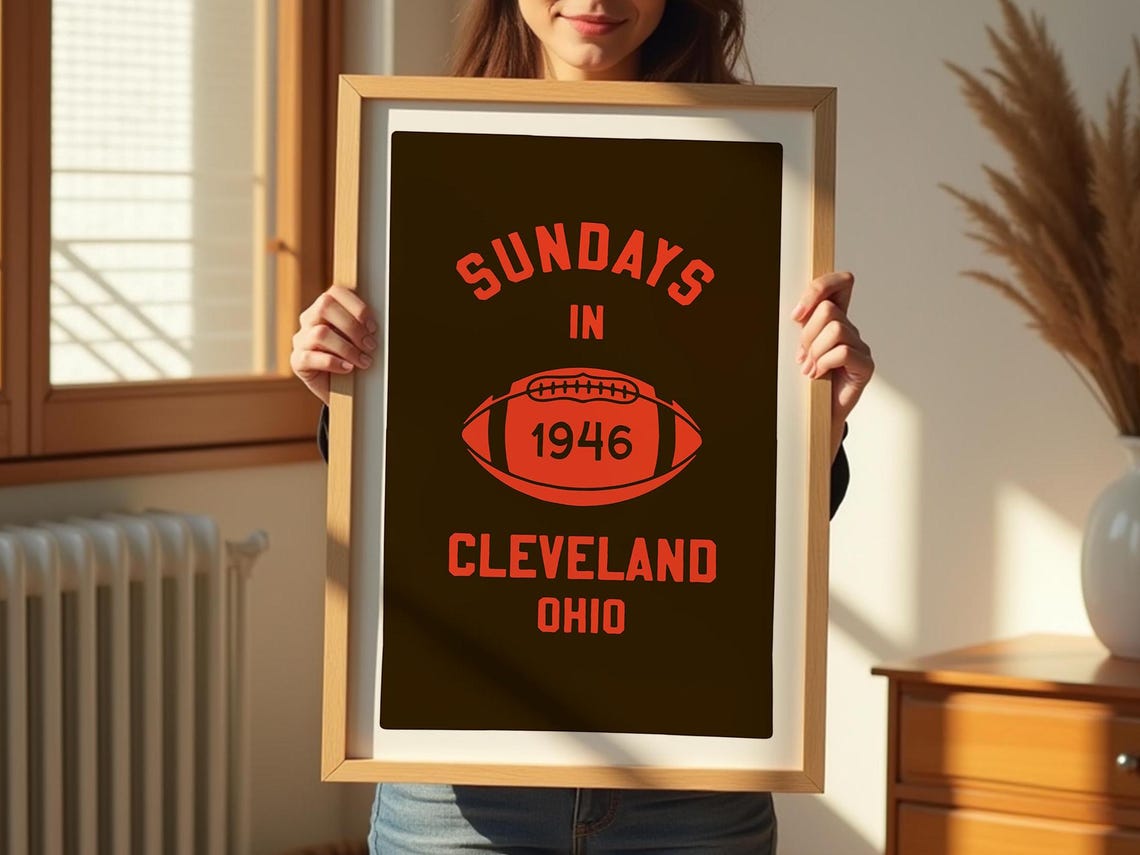 Retro Football Print Cleveland Art Sports Gift For Dad Cleveland Ohio Poster Ohio Wall Decor Sports Team Gift Ohio Travel Print - Image 3