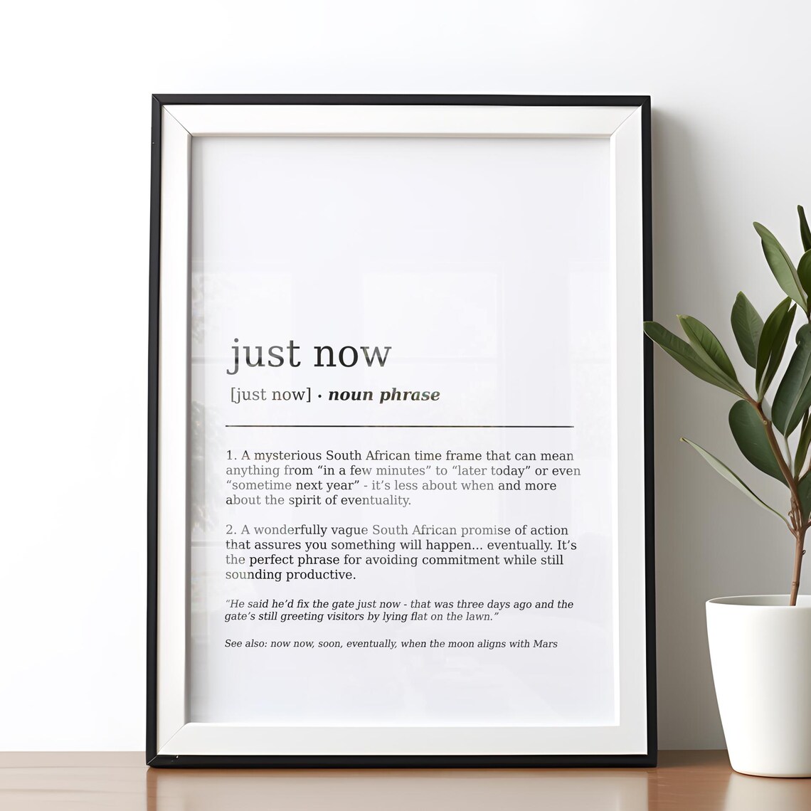 Funny Just Now Definition Print, Minimalist Decor
