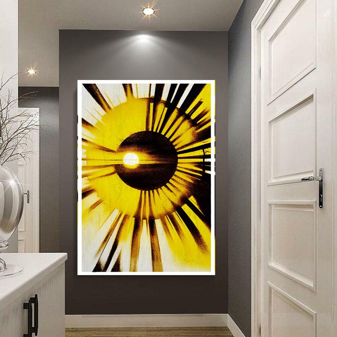 Yellow Sunburst Abstract Geometric Bold Modern Decor Wall Art - Image 2