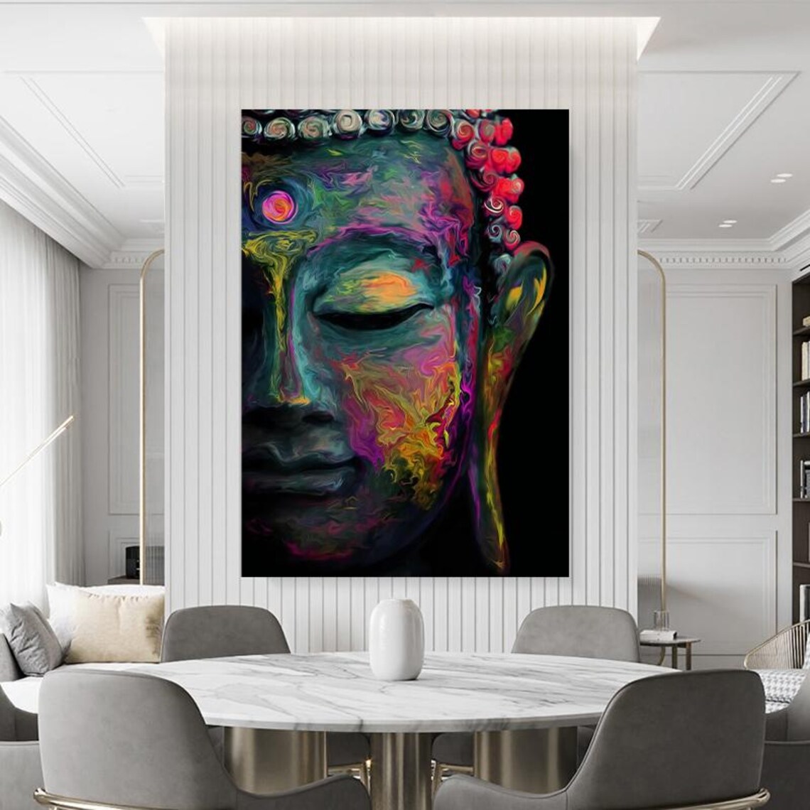 Vibrant Neon Buddha Face Colorful Abstract Spiritual Wall Art - Image 2