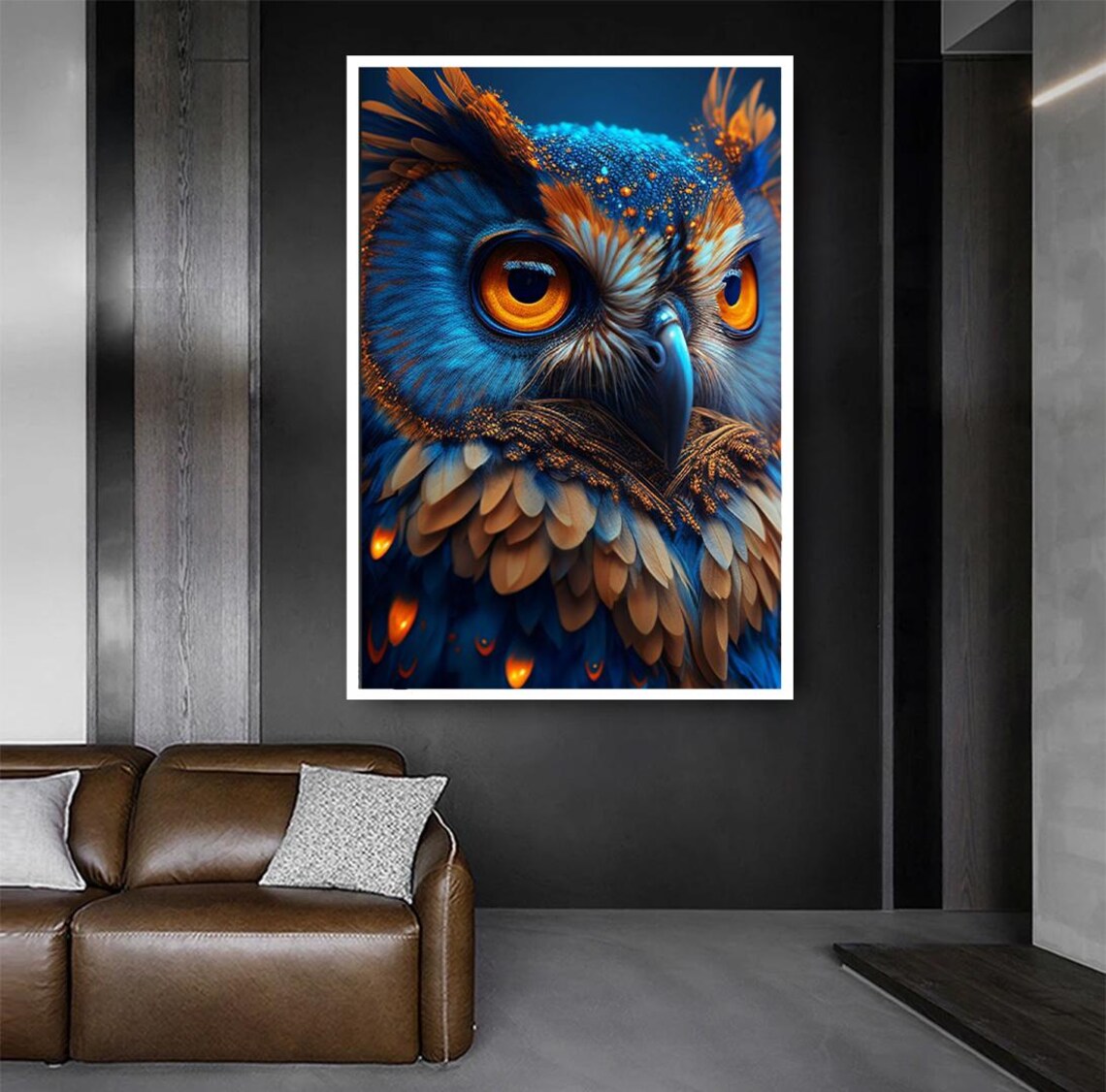 Striking Blue Owl Close-Up Portrait With Glowing Amber Eyes Poster - Image 5