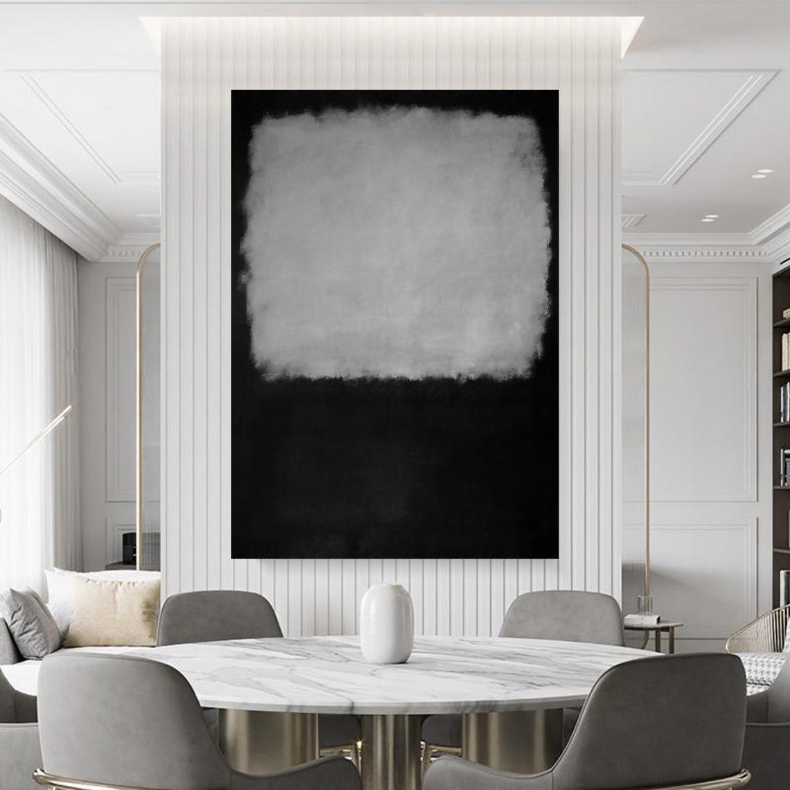 Monochrome Abstract Color Field Painting Gray on Black Poster - Image 3