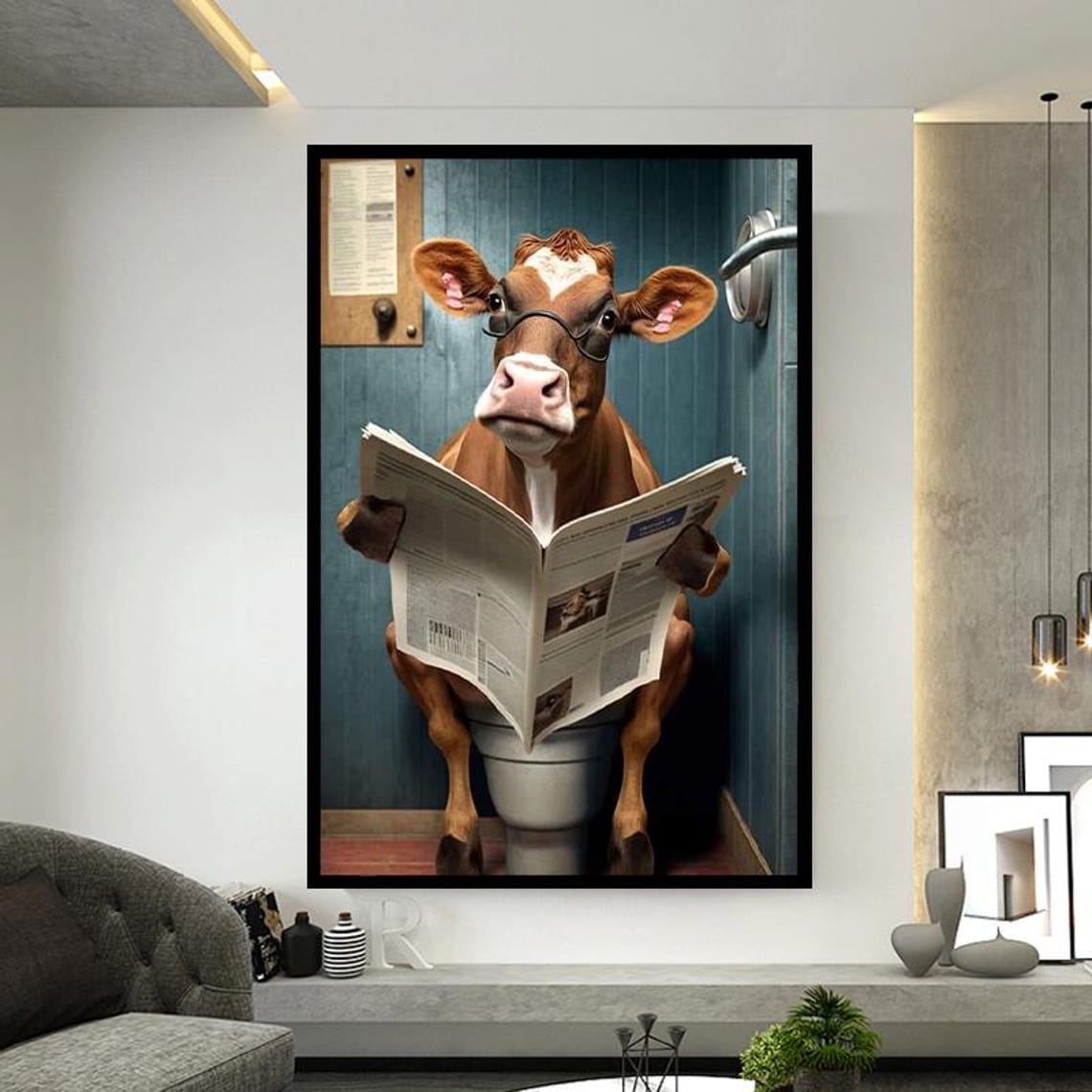 Colorful Cow Printing Cow Wall Decor Abstract Animal Wall Art Painting On Colorful Animal Art Farmhouse For Gifts - Image 2