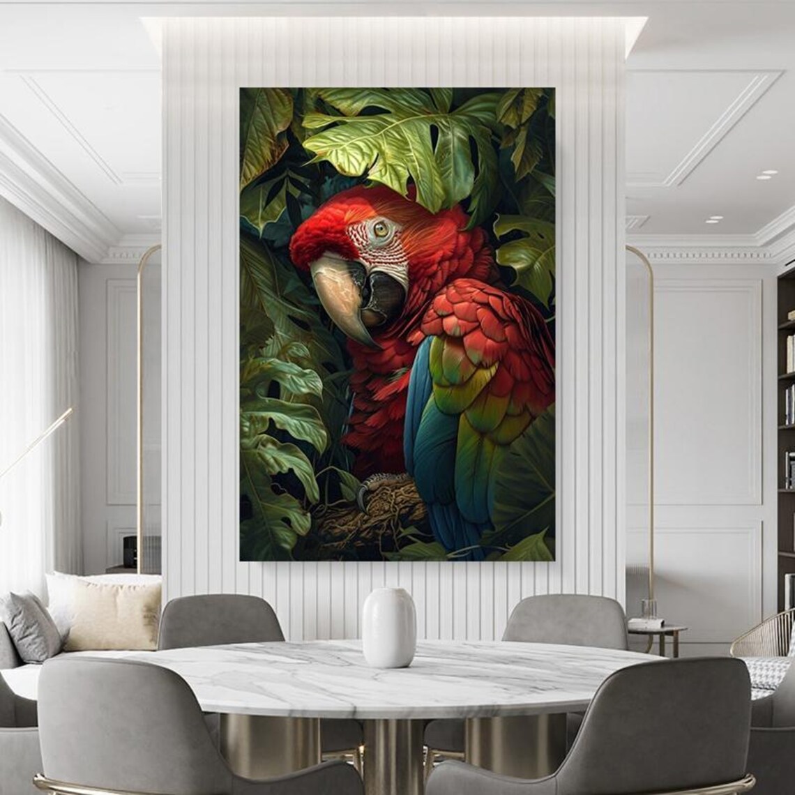 Scarlet Macaw Parrot Peeking Through Tropical Jungle Leaves Poster - Image 2