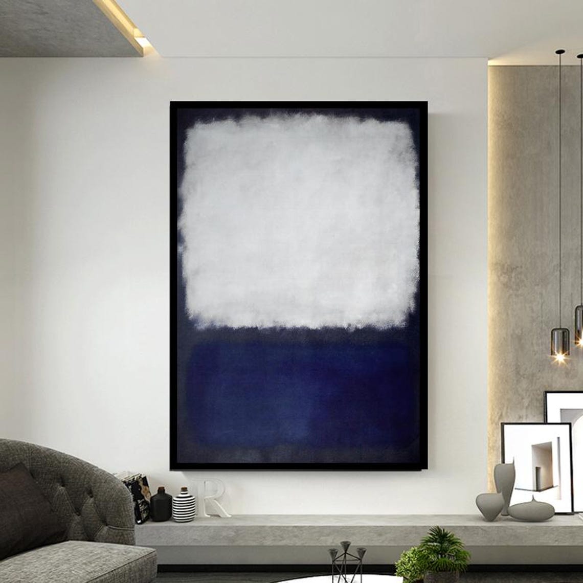 Minimalist Abstract Color Field Painting in White and Deep Blue Poster - Image 2