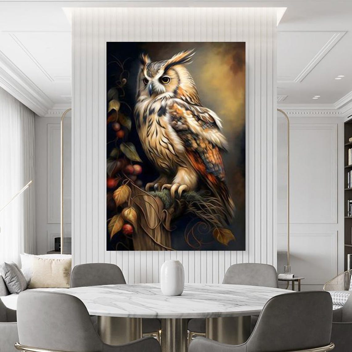Long Eared Owl Perched Among Autumn Leaves And Berries Poster - Image 4
