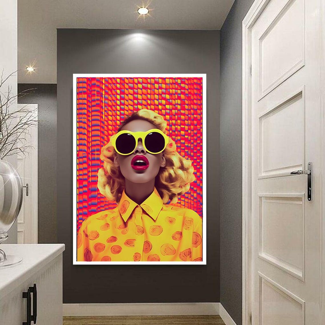 Pop Art Blonde Woman in Oversized Yellow Sunglasses Retro Poster - Image 4