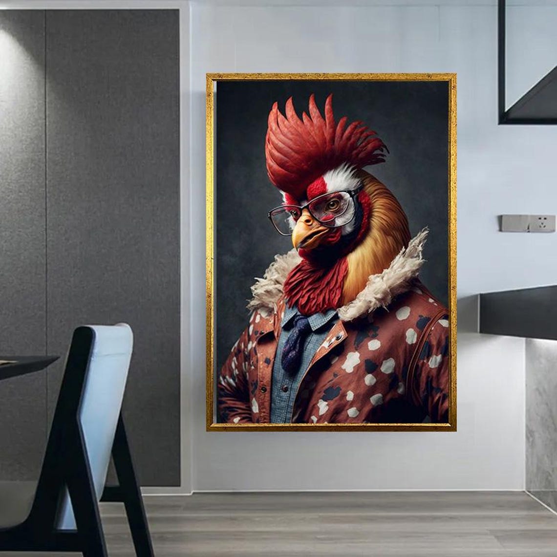Dapper Rooster Wearing Glasses Suit Jacket Quirky Portrait Poster - Image 5