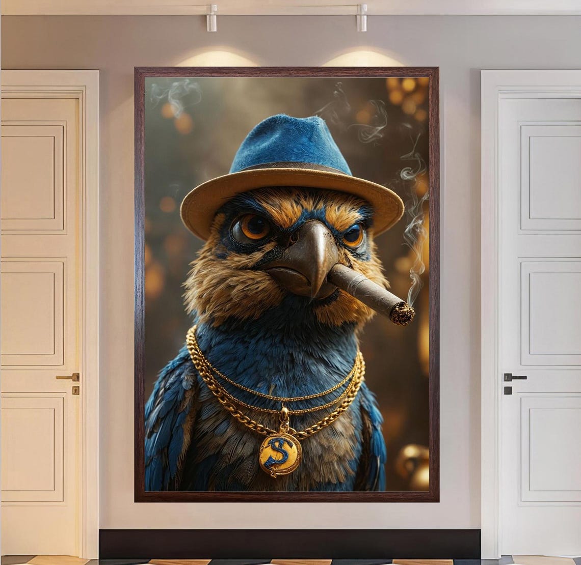 Blue Bird in a Fedora Smoking a Cigar Gangster Style Art Poster - Image 3