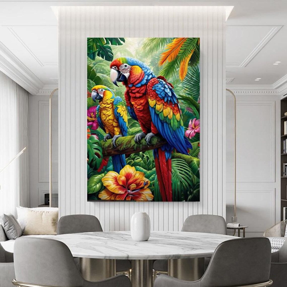 Scarlet Macaw Pair Perched On Branch Tropical Jungle Parrot Art Poster - Image 4