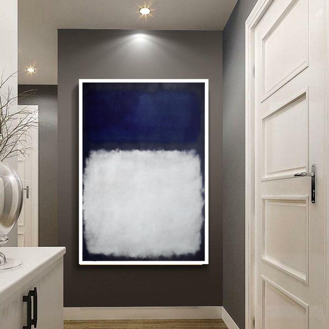 Minimalist Abstract Color Field Painting in White and Deep Blue Poster - Image 3