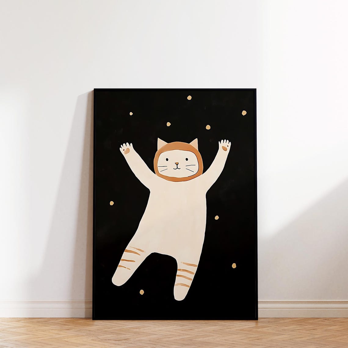 Space Cat Print Astronaut Kitty Art Modern Kids Room Decor Night Sky Nursery Star Wall Art