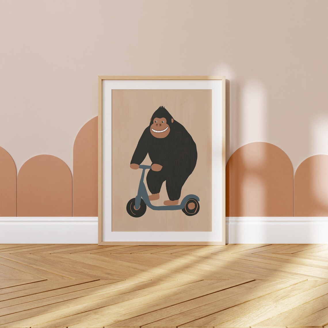 Happy Gorilla Riding Blue Scooter Nursery Kids Animal Poster - Image 3