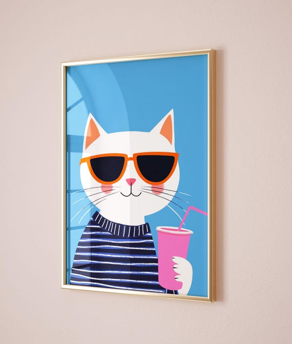 Cool Cat Wall Art Kids Room Animal Print Fun Cat Nursery Decor Playroom Cat Poster Gender Neutral Kids Room Art Toddler Room Decor