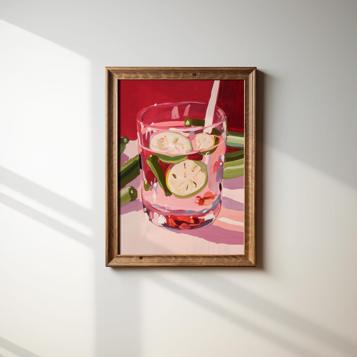 Pink Gin Cocktail Lime Mint Straw Vibrant Bar Drink Painterly Poster - Image 3