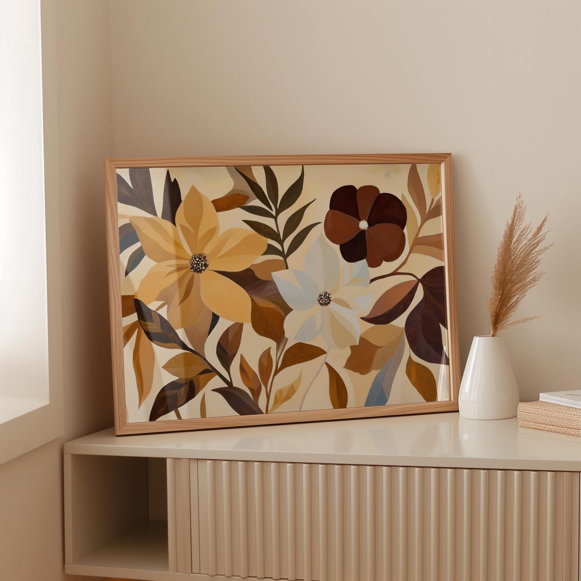 Earth Tone Abstract Floral Print Gold Brown Modern Botanical Wall Art - Image 5