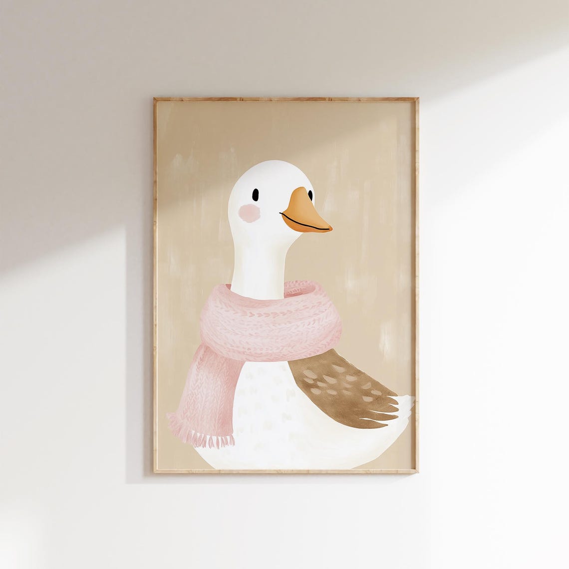 Cheerful White Goose In Chunky Pink Knit Scarf Nursery Poster - Image 2
