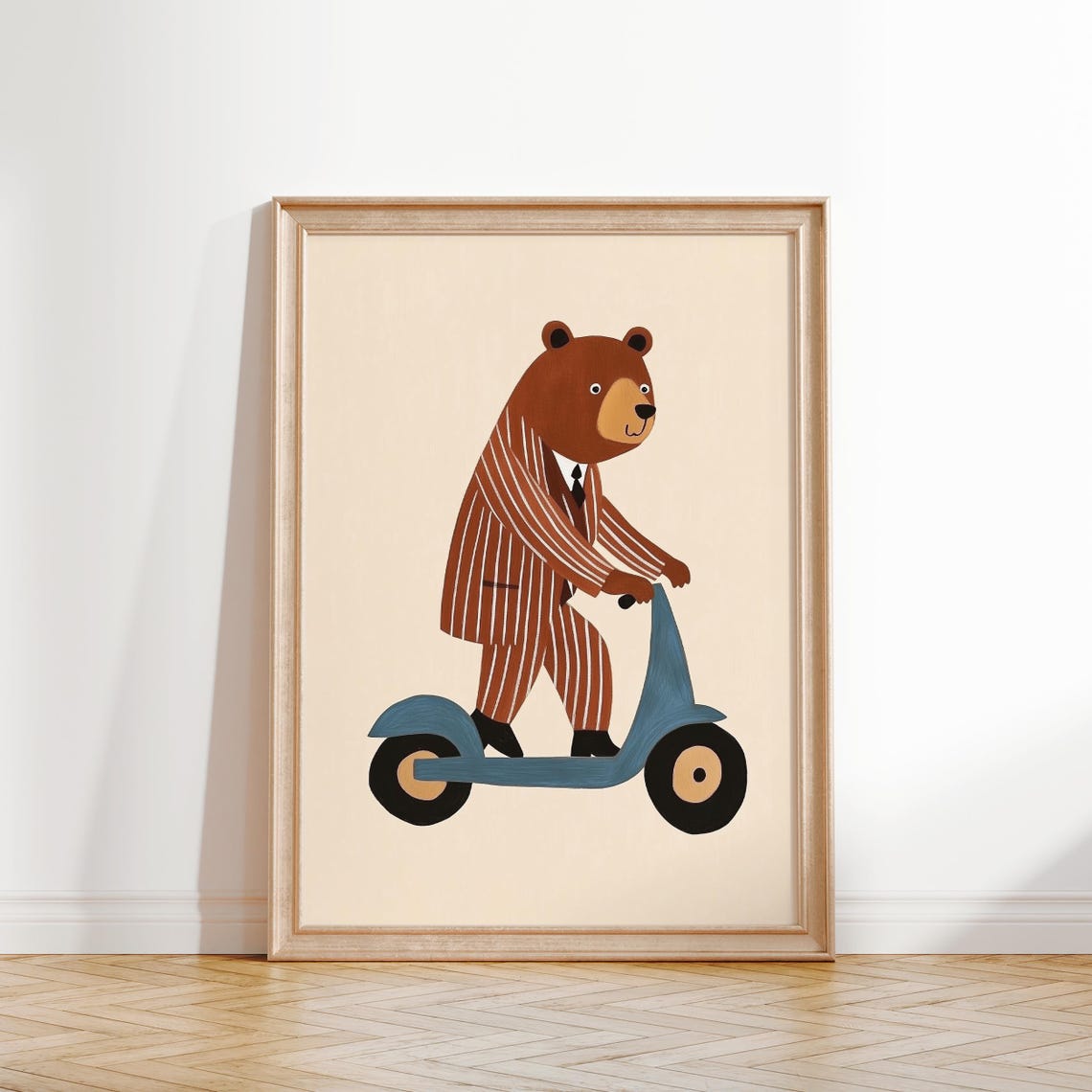 Cool Dapper Bear Riding Blue Scooter Nursery Kids Room Wall Art - Image 2