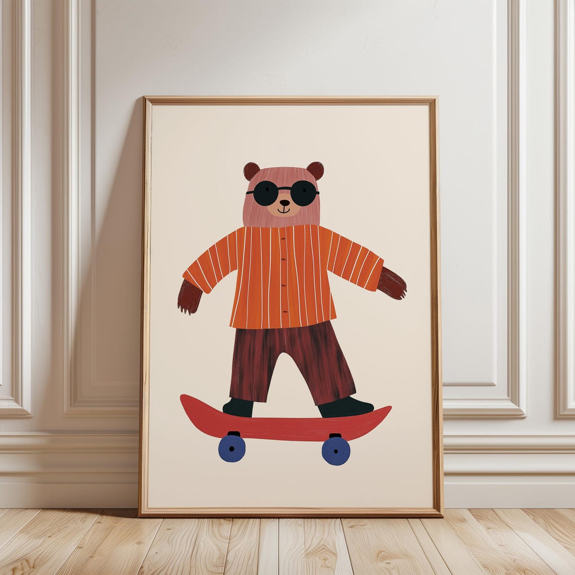 Cool Bear On Skateboard Orange Striped Shirt Sunglasses Wall Art - Image 4