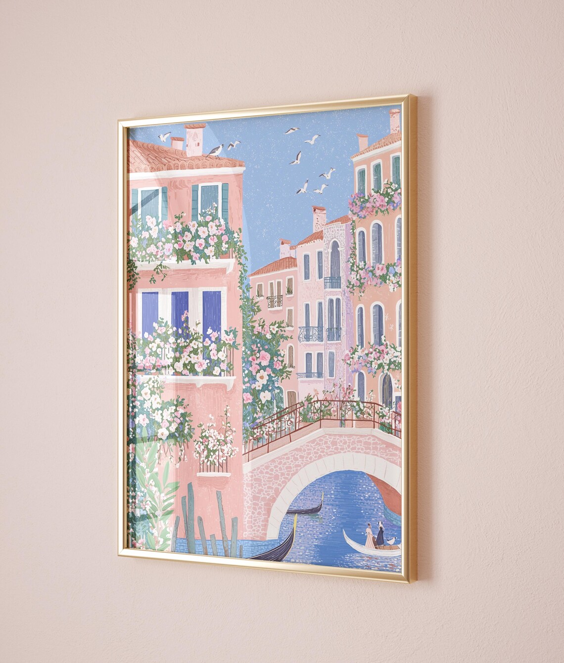 Venice Canal Bridge Gondola Pink Palazzos Flower Spring Poster - Image 3