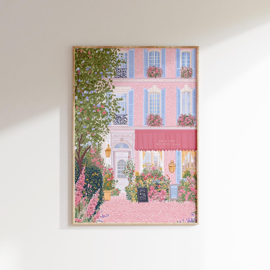 Parisian Pink Cafe Building Blue Shutters Flowers Romantic Poster - Image 3