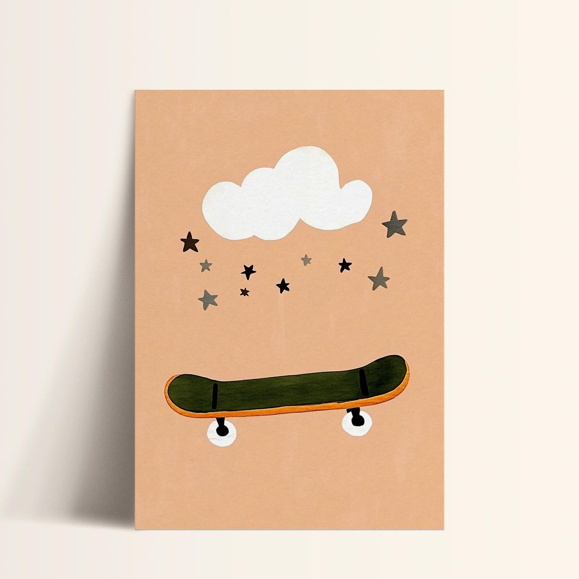 Skateboard Star Print Modern Kids Room Art Boys Wall Decor Cloud Nursery Art Sport Print