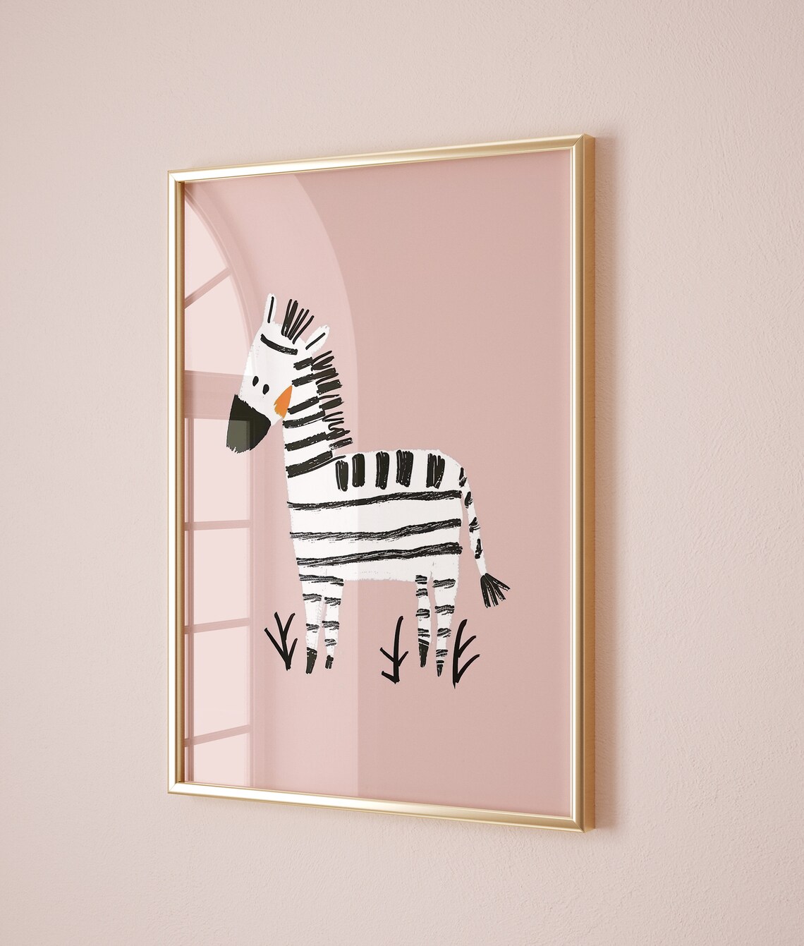 Striped Zebra Blush Pink Background Safari Kids Room Nursery Art Poster - Image 2