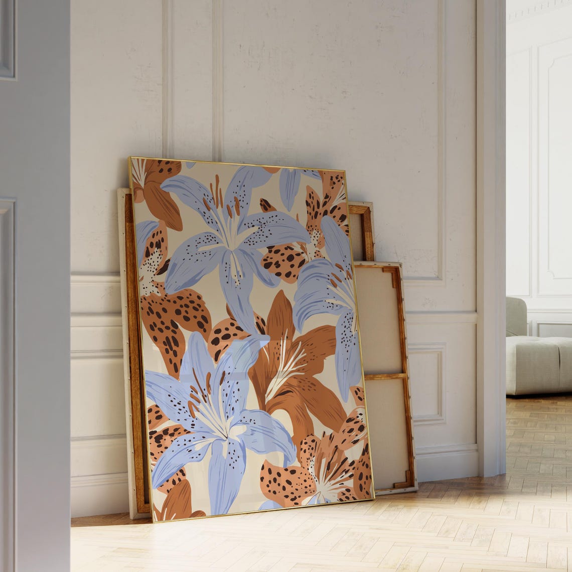 Tiger Lily Flower Print Blue Orange Modern Botanical Summer Poster - Image 4