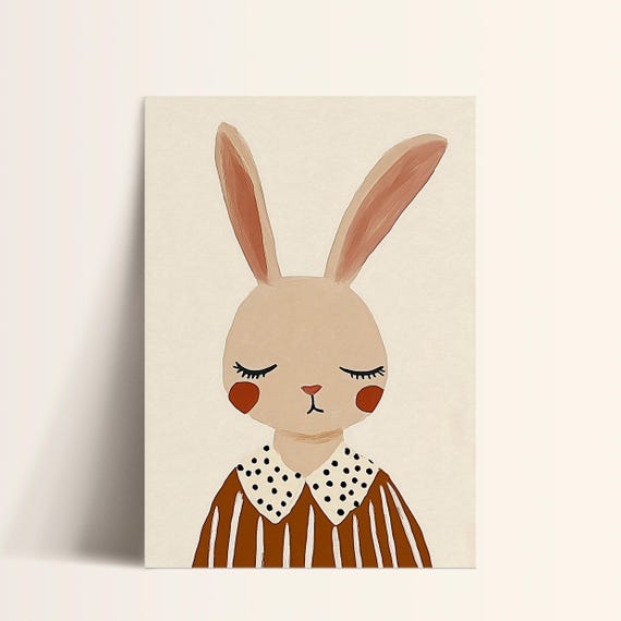 Neutral Bunny Art Modern Nursery Decor Kids Room Print Minimal Animal Art