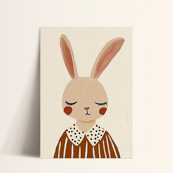 Neutral Bunny Portrait Minimalist Scandinavian Nursery Art Poster