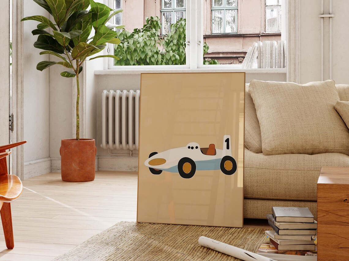 Vintage Number One Race Car Retro Modern Boys Nursery Art Poster - Image 5