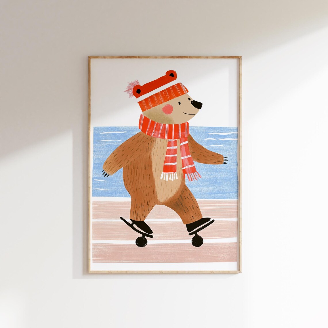 Bear Ice Skating In Winter Hat And Scarf Nursery Kids Animal Poster - Image 2