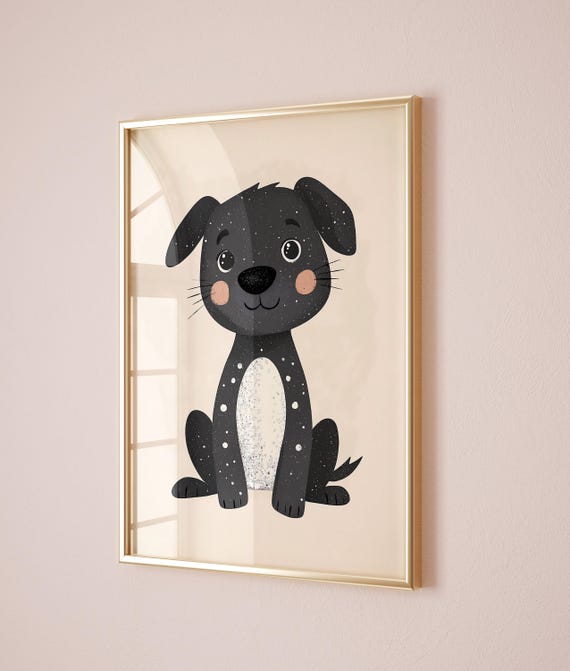 Black Puppy Wall Art Cute Animal Print For Boys Room Or Nursery Gender Neutral Kids Room Decor Playroom Puppy Poster