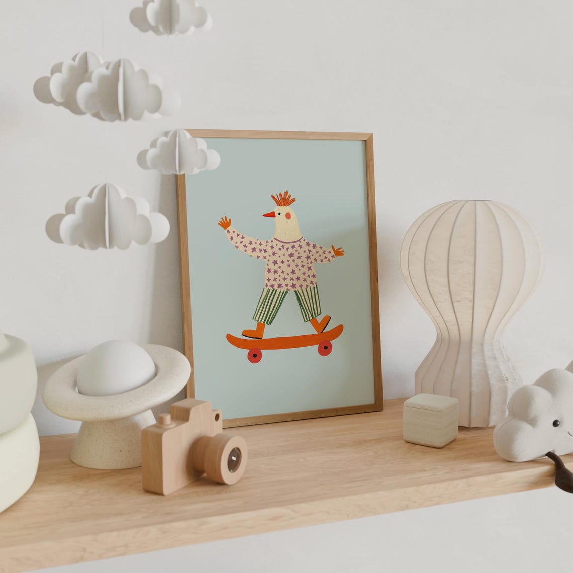 Chicken On Skateboard Fun Whimsical Bird Kids Room Animal Art Poster - Image 4