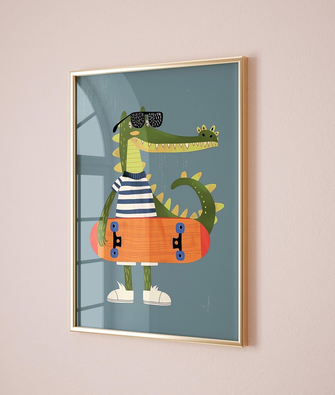 Cool Crocodile Skateboard Sunglasses Teal Fun Kids Animal Poster - Image 2