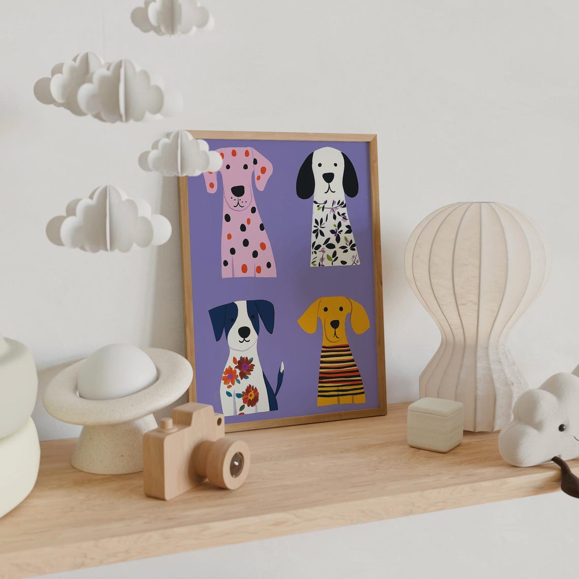 Cute Puppy Collection Four Patterned Dogs Purple Kids Room Wall Poster - Image 4