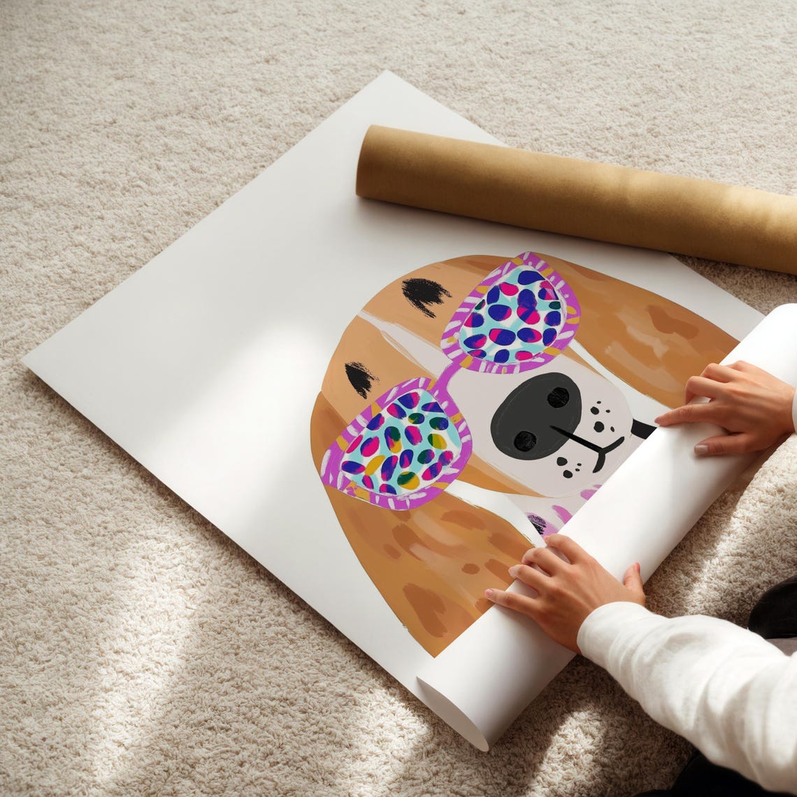 Beagle Dog In Colorful Leopard Sunglasses Fun Kids Art Print - Image 6