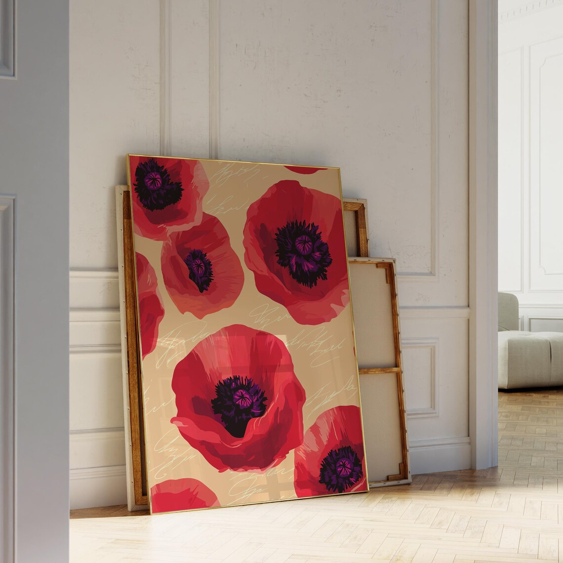 Modern Red Poppy Flower Print Bold Floral Botanical Dark Wall Poster - Image 4