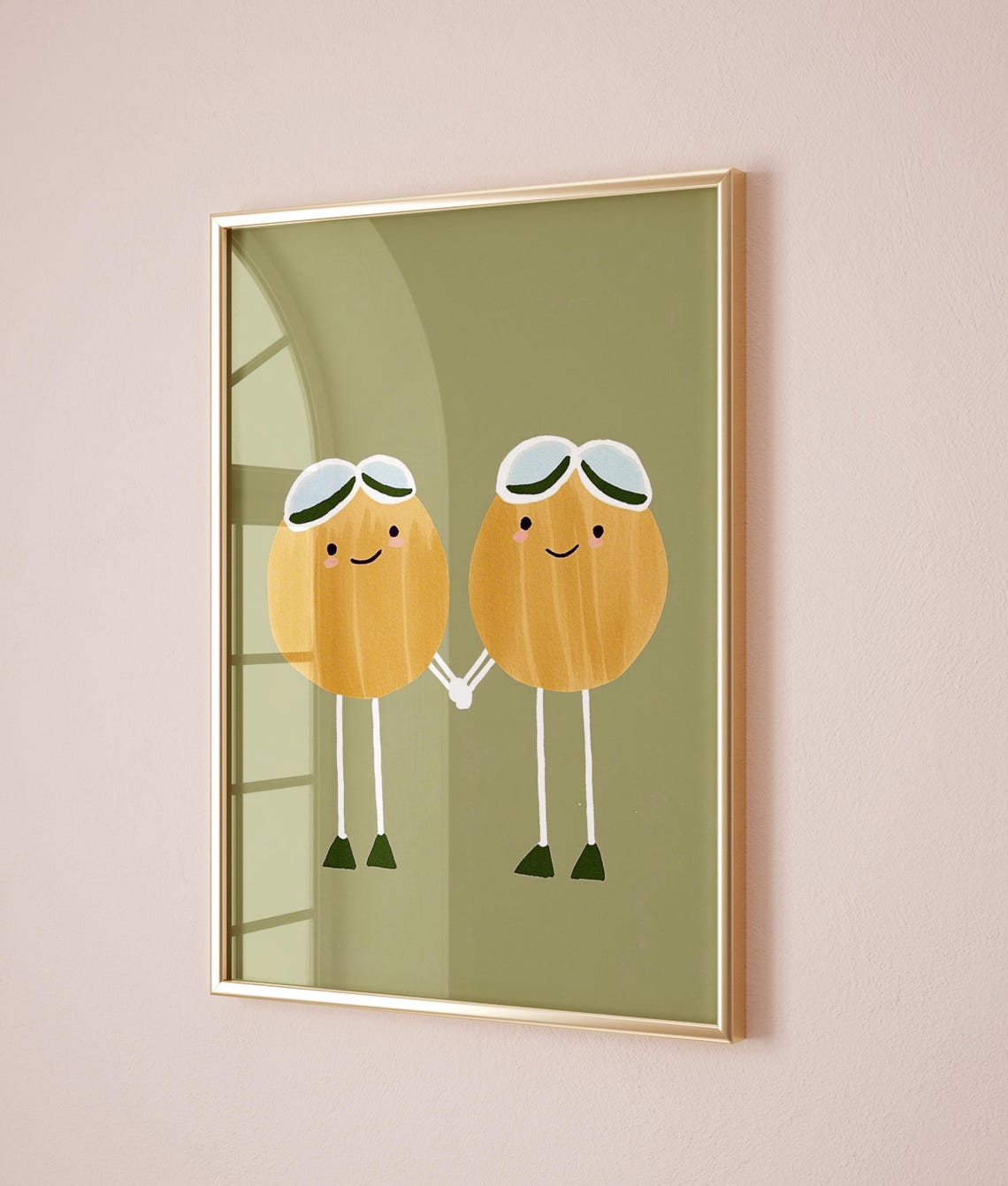 Cute Egg Characters Aviator Goggles Holding Hands Nursery Poster