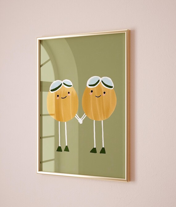 Cute Egg Characters Aviator Goggles Holding Hands Nursery Poster