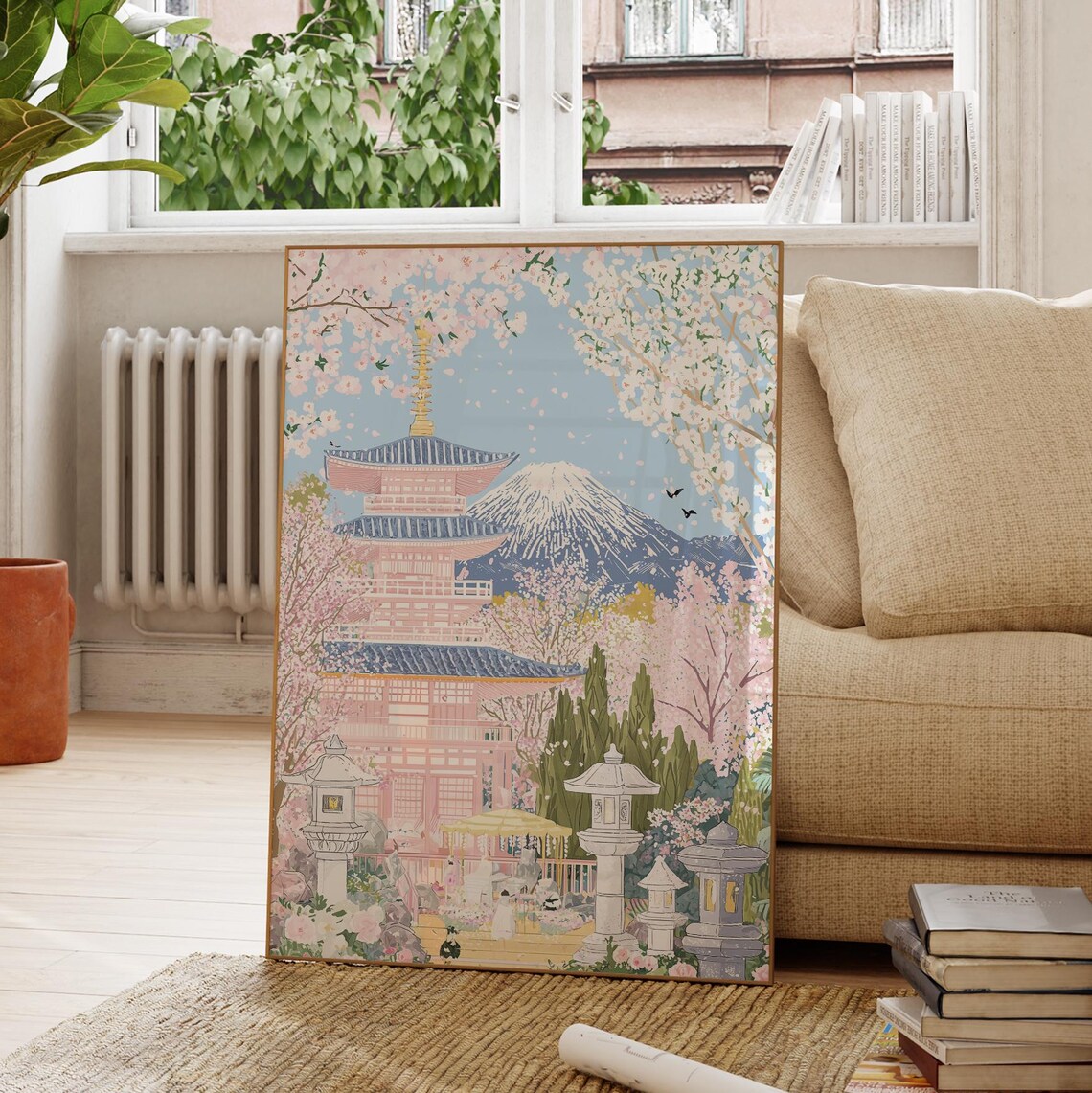 Mount Fuji Cherry Blossom Pink Pagoda Japanese Garden Spring Poster - Image 4