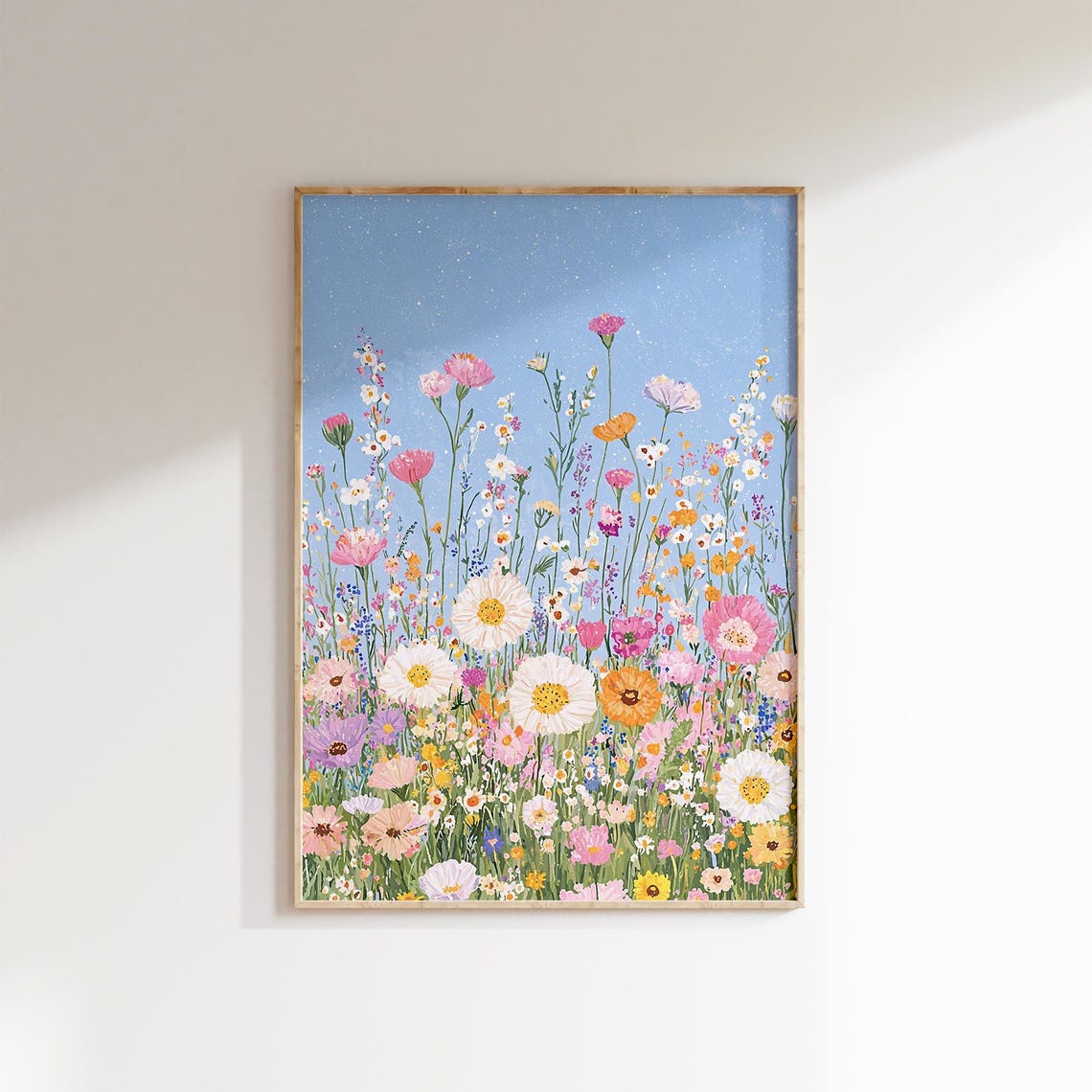 Whimsical Wildflower Field Botanical Blooming Meadow Sky Poster