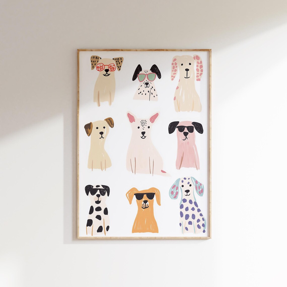 Nine Cute Dog Faces Sunglasses Cool Puppies Kids Room Wall Art Poster - Image 2