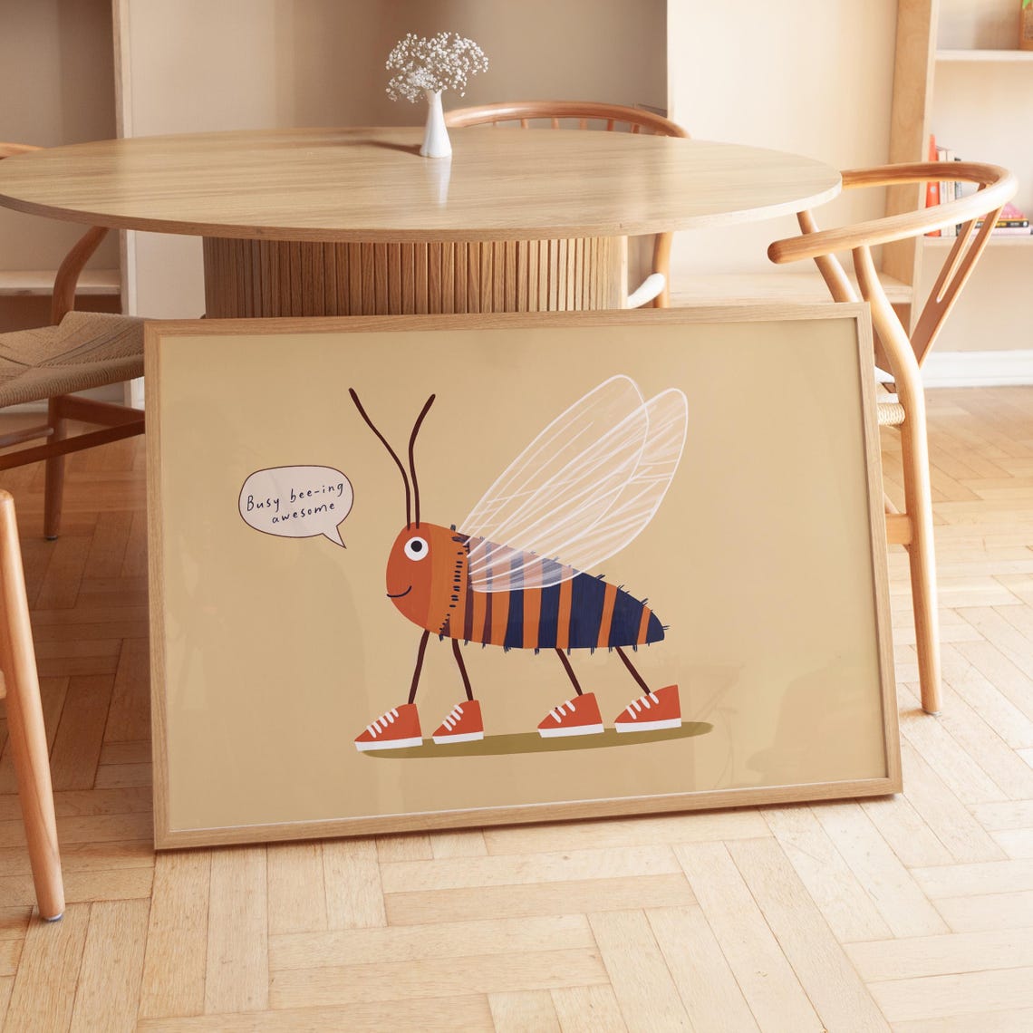 Busy Bee-ing Awesome Cute Bee Sneakers Funny Kids Room Bug Art Poster - Image 2