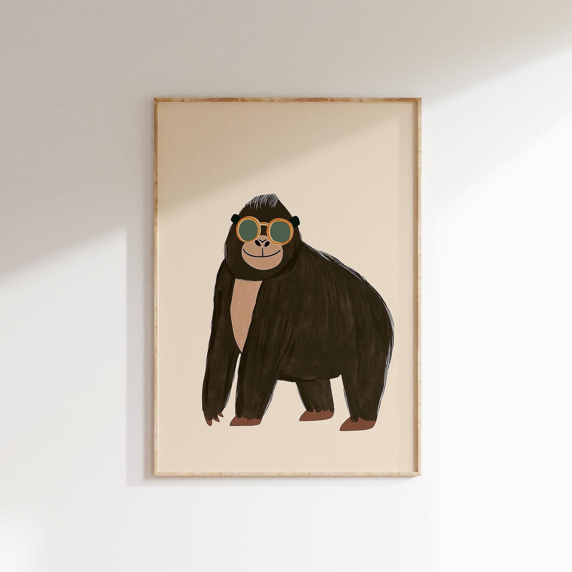 Smiling Gorilla with Round Aviator Sunglasses Kids Room Wall Art