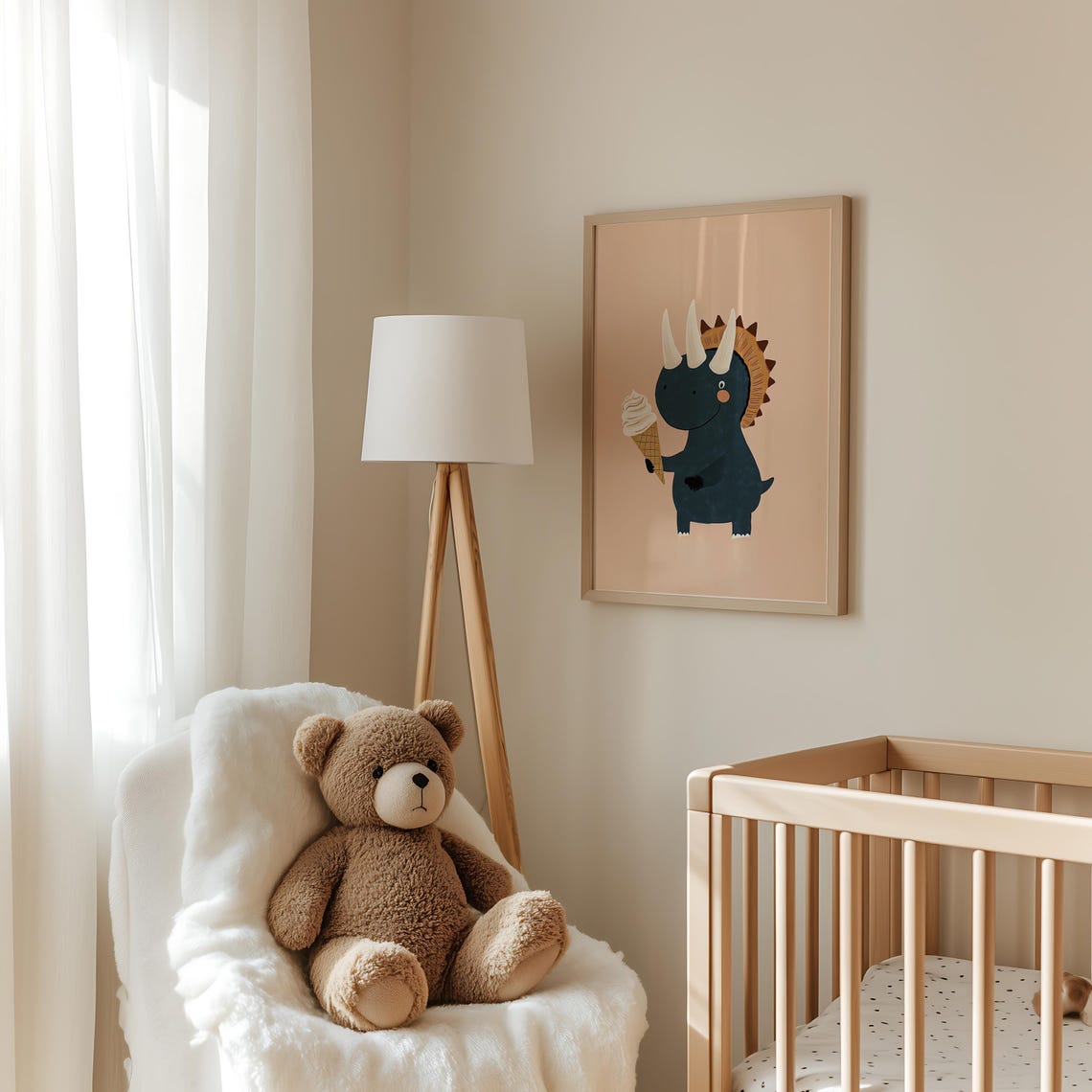 Triceratops With Ice Cream Wall Art Playful Nursery Room Decor Kids Dinosaur Poster Wall Art - Image 3