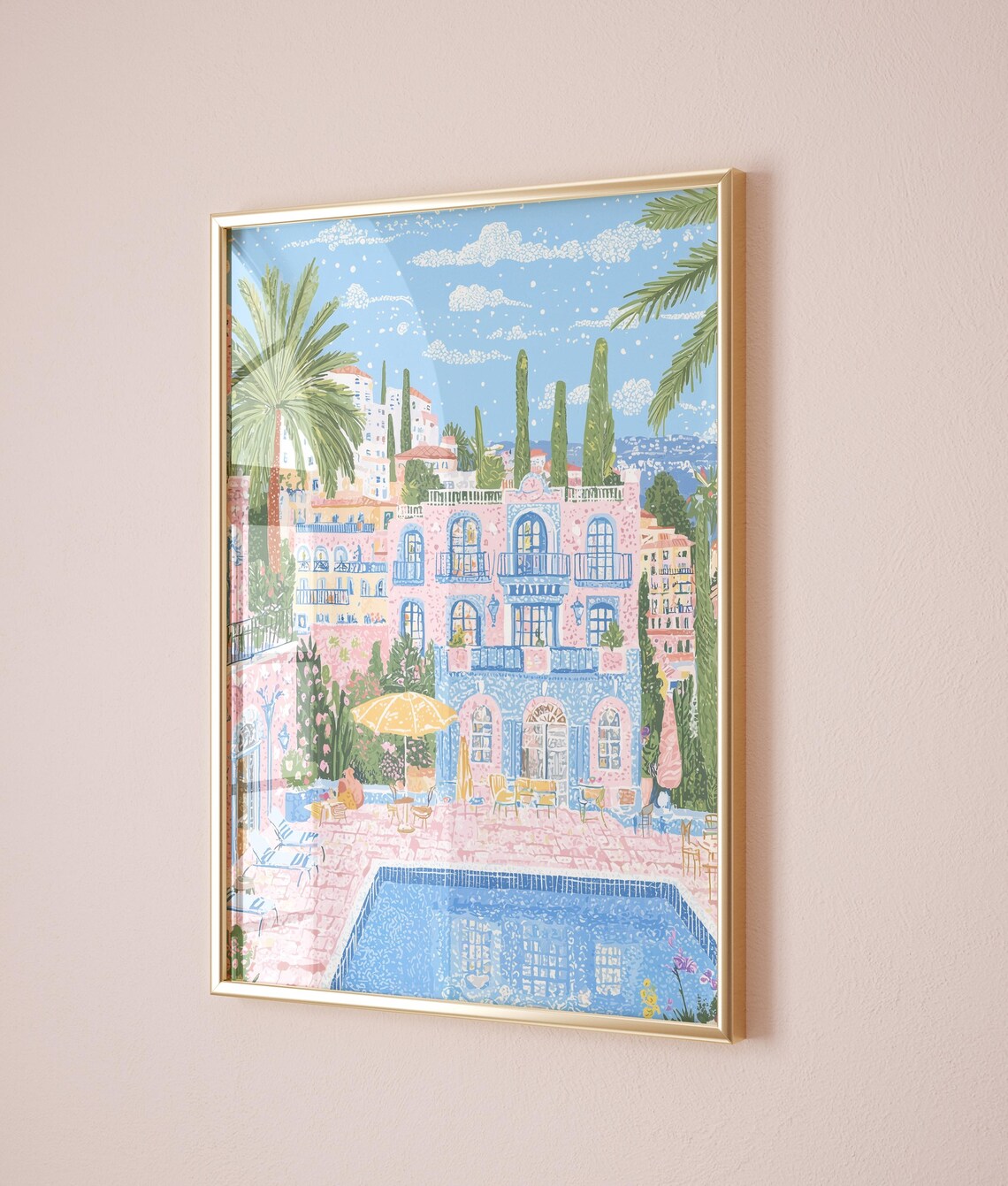 Amalfi Coast Hotel Pool Terrace Palm Trees Italy Travel Poster - Image 3